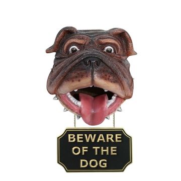 Hundekopf mit *Beware Of The Dog*Schild lebensgroß