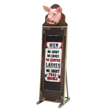 Schweinekopf mit Zigarre Angebotstafel lebensgroß