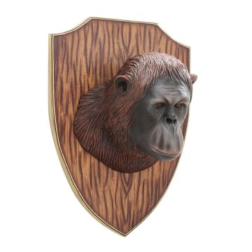 Orangutankopf auf Holz lebensgroß