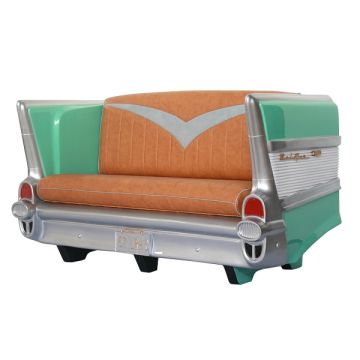 Sofa Chevy Türkis mit braunem Polster lebensgroß