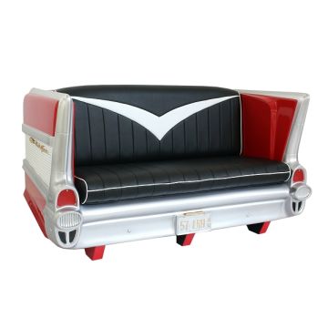 Sofa Chevy Rot mit schwarzem Polster lebensgroß
