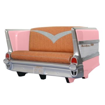 Sofa Chevy Rosa mit braunem Polster lebensgroß