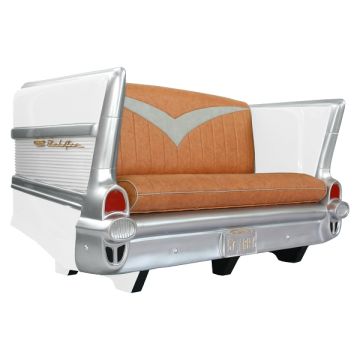 Sofa Chevy Weiß mit braunem Polster lebensgroß