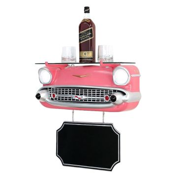 Wandregal Chevy Rosa mit Glasplatte und Angebotsschild verkleinert