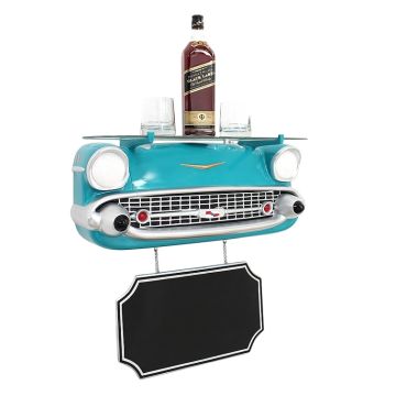 Wandregal Chevy Hellblau mit Glasplatte und Angebotsschild verkleinert