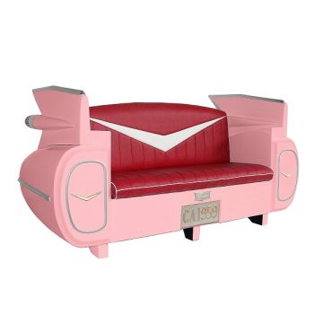Sofa Cadillac Rosa mit rotem Polster lebensgroß