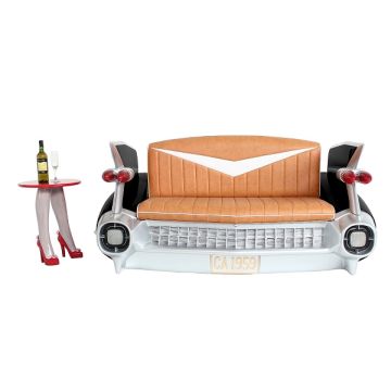 Sofa Cadillac Schwarz mit braunem Polster lebensgroß