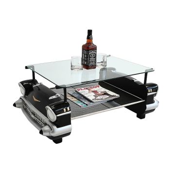 Couchtisch Chevy Schwarz mit Ablage und Glasplatte verkleinert