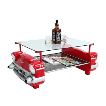 Couchtisch Chevy Rot mit Ablage und Glasplatte verkleinert