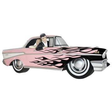 Wanddeko Chevy Rosa mit schwarzen Flammen und Elvis verkleinert