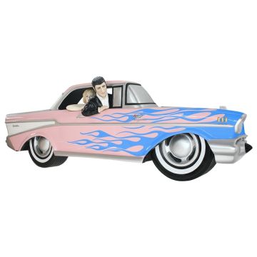 Wanddeko Chevy Rosa mit blauen Flammen und Elvis verkleinert