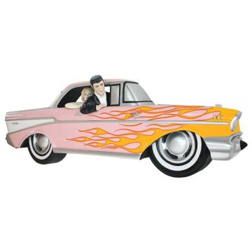 Wanddeko Chevy Rosa mit gelben Flammen und Elvis verkleinert