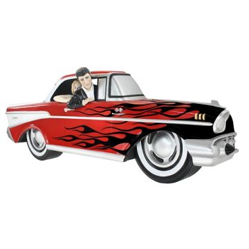 Wanddeko Chevy Rot mit schwarzen Flammen und Elvis verkleinert