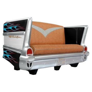 Sofa Chevy Schwarz mit blau roten Flammen lebensgroß