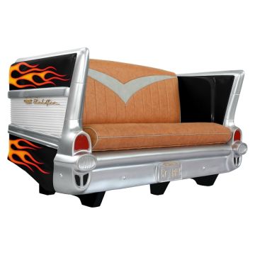 Sofa Chevy Schwarz mit gelb roten Flammen lebensgroß