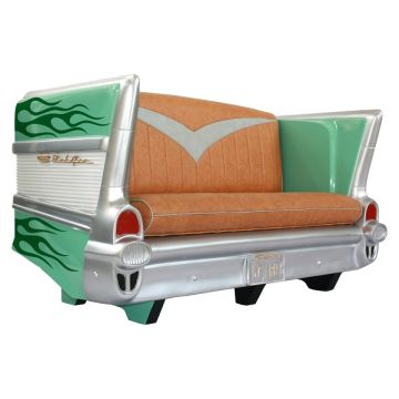 Sofa Chevy Grün mit dunkelgrünen Flammen lebensgroß