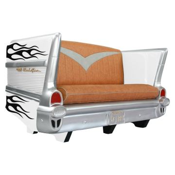 Sofa Chevy Weiß mit schwarzen Flammen lebensgroß