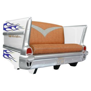 Sofa Chevy Weiß mit blau gelben Flammen lebensgroß