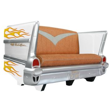 Sofa Chevy Weiß mit orangenen Flammen lebensgroß