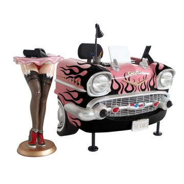 Schreibtisch Chevy Rosa mit schwarzen Flammen verkleinert