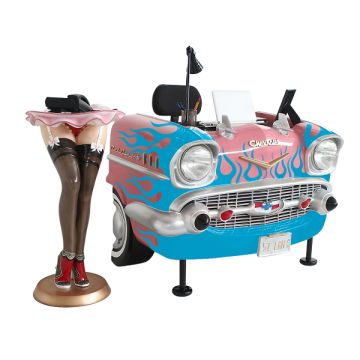 Schreibtisch Chevy Rosa mit hellblauen Flammen verkleinert