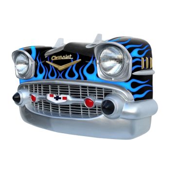 Wanddeko Chevy Schwarz Front mit blauen Flammen verkleinert