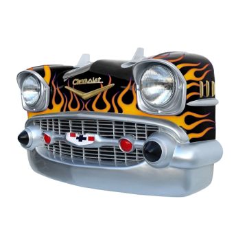 Wanddeko Chevy Schwarz Front mit orange blauen Flammen verkleinert