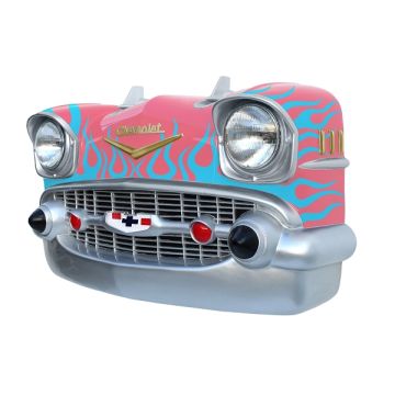 Wanddeko Chevy Rosa Front mit hellblauen Flammen verkleinert