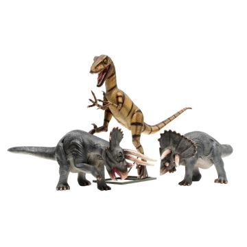 Dinosaurier Velociraptor und 2 Triceratops lebensgroß