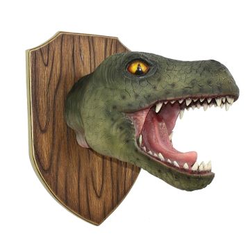 Dinosaurier Tyrannosauruskopf auf Holz lebensgroß