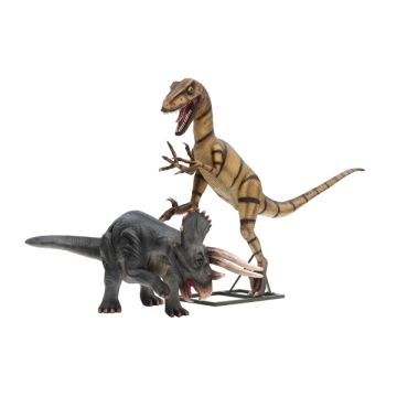Dinosaurier Triceratops und Raptor lebensgroß