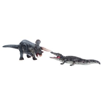 Dinosaurier Triceratops mit Krokodil lebensgroß