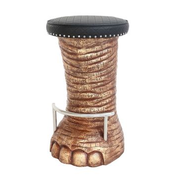 Elefantenbein Barhocker mit schwarzem Polster lebensgroß