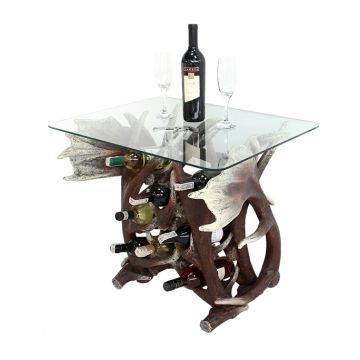 Geweih Tisch mit Glasplatte und Weinhalterung  lebensgroß