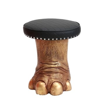 Elefantenbein gold Hocker mit schwarzem Polster lebensgroß
