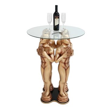 Goldener Preisfigurtisch mit Glasplatte verkleinert