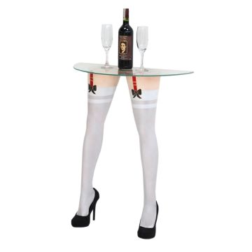 Sexy Frauenbeine mit weißen Strümpfen für Wandtisch lebensgroß