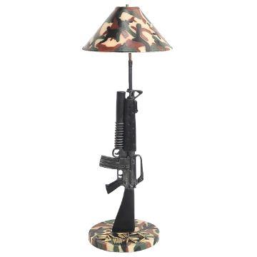 Waffe M16 Schwarz Lampe mit Camouflage Lampenschirm lebensgroß