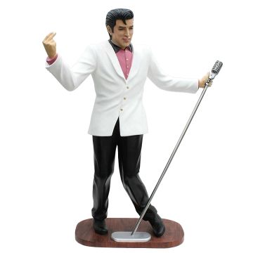 Elvis im weißen Jackett mit Mikro  lebensgroß
