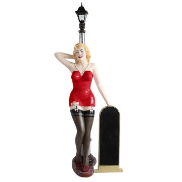 Marilyn rot schwarz mit Laterne und Angebotstafel lebensgroß
