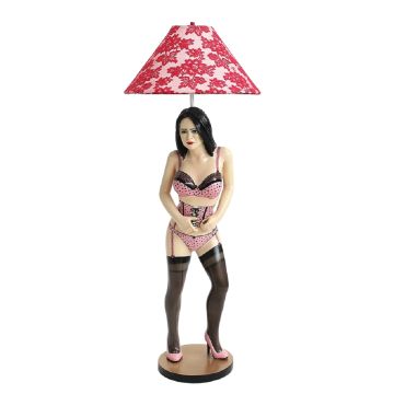 Unterwäschemodel Lampe mit rotem Lampenschirm verkleinert