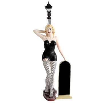 Marilyn schwarz netz mit Laterne und Angebotstafel lebensgroß