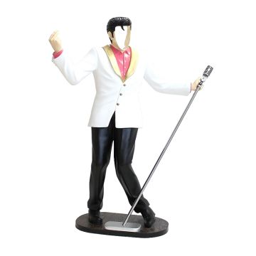 Elvis im weißen Jackett mit Mikro ohne Gesicht lebensgroß