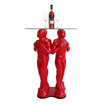 Preisfigurtisch Rot mit Glasplatte verkleinert