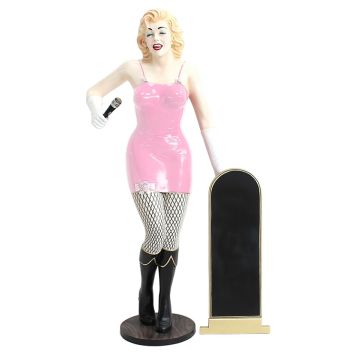 Marilyn rosa netz mit Mikrofon und Angebotstafel lebensgroß