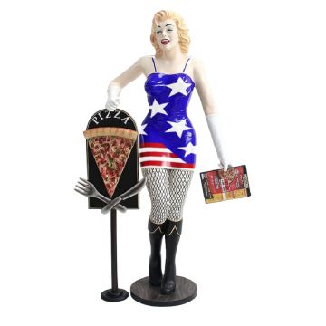 Marilyn amerika mit Menükarte und PizzaTafel  lebensgroß