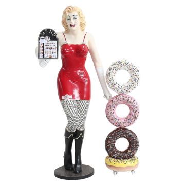 Marilyn mit Menükarte und Donuts  lebensgroß