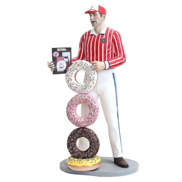 Mann mit Donuts lebensgroß