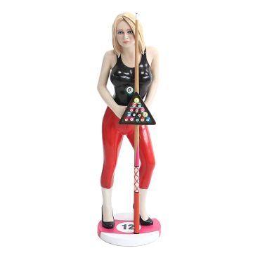 Model mit Billardkugeln und Stock verkleinert