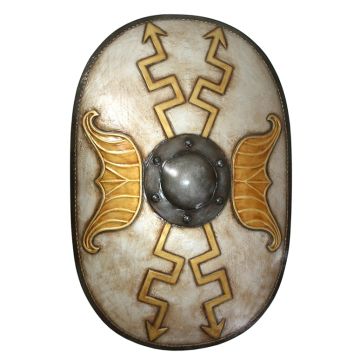 Antikes Mittelalterliches Schild Oval Weiß mit goldenen Pfeilen lebensgroß